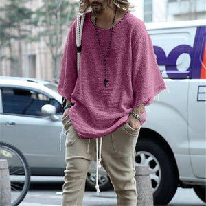 Long Sleeve Solid Color Loose Men's T-Shirt