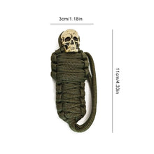 Load image into Gallery viewer, Paracord Keychain Mummy Brass Skull