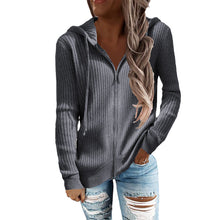 Load image into Gallery viewer, Stripe Casual Women&#39;s Hoodies Loose Knitwear Zipper Cardigan