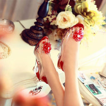 Load image into Gallery viewer, Studded Flower Design Transparent Sandals