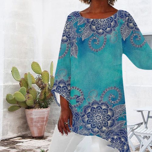 WOMEN'S MARBLE PRINT VINTAGE CASUAL TOP