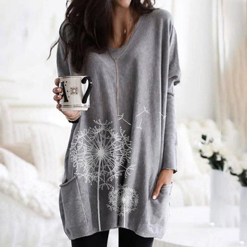 Women's Round Neck Printing Long-sleeved Top Sweater