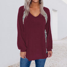 Load image into Gallery viewer, Leopard Print Stitching V-Neck Loose Pullover