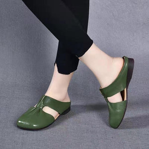 Summer Retro Flat Slippers Genuine Leather Sandals
