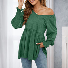 Load image into Gallery viewer, V-Neck Puff Long Sleeve T-Shirt