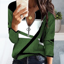 Load image into Gallery viewer, Women&#39;s Colorblock V-Neck Zip-Up Casual Sweatshirt