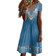 Load image into Gallery viewer, Wavy V-Neck Print Pastoral Casual Short Sleeve Dress