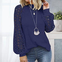 Load image into Gallery viewer, Round Neck Long Sleeve Lace Panel Loose T-Shirt