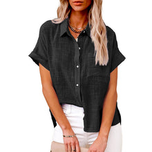 Load image into Gallery viewer, Women's Solid Color Pocket Short Sleeve Cotton Linen Shirt