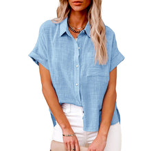 Load image into Gallery viewer, Women's Solid Color Pocket Short Sleeve Cotton Linen Shirt