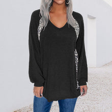 Load image into Gallery viewer, Leopard Print Stitching V-Neck Loose Pullover