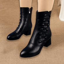 Load image into Gallery viewer, Women Warm Side Butto Leather Ankle Boots