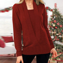 Load image into Gallery viewer, Women&#39;s V Neck Long Sleeve Knit Sweater