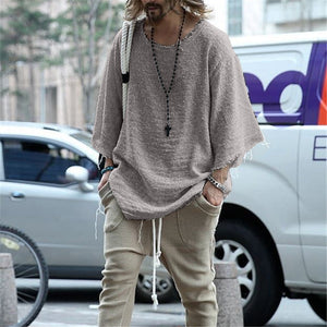Long Sleeve Solid Color Loose Men's T-Shirt