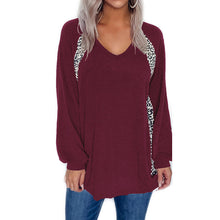 Load image into Gallery viewer, Leopard Print Stitching V-Neck Loose Pullover