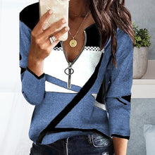 Load image into Gallery viewer, Women&#39;s Colorblock V-Neck Zip-Up Casual Sweatshirt