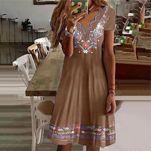 Load image into Gallery viewer, Wavy V-Neck Print Pastoral Casual Short Sleeve Dress