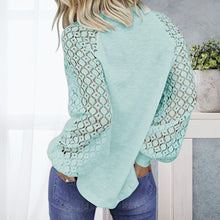Load image into Gallery viewer, Round Neck Long Sleeve Lace Panel Loose T-Shirt
