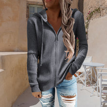Load image into Gallery viewer, Stripe Casual Women&#39;s Hoodies Loose Knitwear Zipper Cardigan
