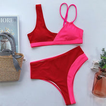 Load image into Gallery viewer, High-waist printed contrast swimsuit