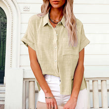 Load image into Gallery viewer, Women's Solid Color Pocket Short Sleeve Cotton Linen Shirt