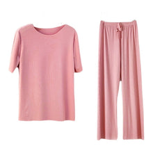 Load image into Gallery viewer, Comfortable Ice Silk Short-sleeved T-shirt Two-piece Set