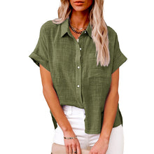 Load image into Gallery viewer, Women's Solid Color Pocket Short Sleeve Cotton Linen Shirt