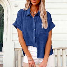 Load image into Gallery viewer, Women's Solid Color Pocket Short Sleeve Cotton Linen Shirt