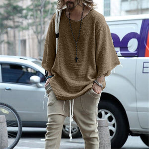 Long Sleeve Solid Color Loose Men's T-Shirt