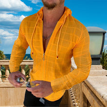 Load image into Gallery viewer, Casual Long-sleeved Shirt Hooded Fitting Cardigan Zipped Cardigan Shirt