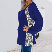 Load image into Gallery viewer, Leopard Print Stitching V-Neck Loose Pullover