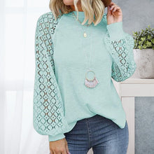 Load image into Gallery viewer, Round Neck Long Sleeve Lace Panel Loose T-Shirt