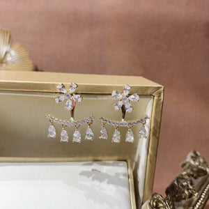 Flower Zircon Tassel Stud Earrings