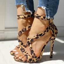Load image into Gallery viewer, Leopard crossed sandals with back zipper