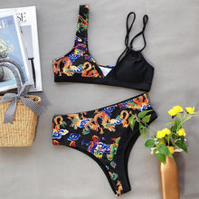 Load image into Gallery viewer, High-waist printed contrast swimsuit