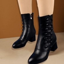 Load image into Gallery viewer, Women Warm Side Butto Leather Ankle Boots