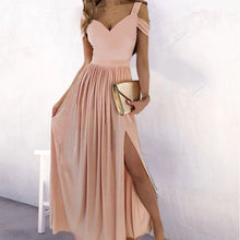 Load image into Gallery viewer, Off-the-shoulder V-neck Slit Dress
