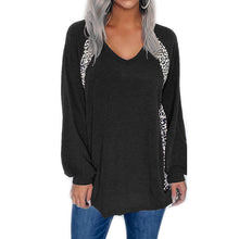 Load image into Gallery viewer, Leopard Print Stitching V-Neck Loose Pullover