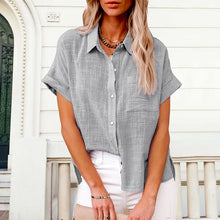 Load image into Gallery viewer, Women's Solid Color Pocket Short Sleeve Cotton Linen Shirt