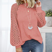 Load image into Gallery viewer, Round Neck Long Sleeve Lace Panel Loose T-Shirt