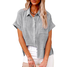 Load image into Gallery viewer, Women's Solid Color Pocket Short Sleeve Cotton Linen Shirt