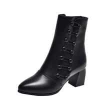 Load image into Gallery viewer, Women Warm Side Butto Leather Ankle Boots