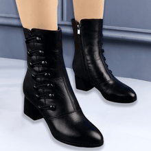 Load image into Gallery viewer, Women Warm Side Butto Leather Ankle Boots