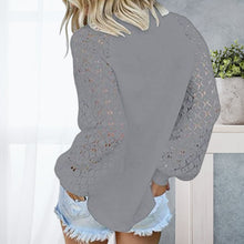 Load image into Gallery viewer, Round Neck Long Sleeve Lace Panel Loose T-Shirt