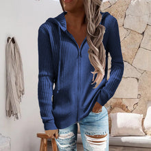Load image into Gallery viewer, Stripe Casual Women&#39;s Hoodies Loose Knitwear Zipper Cardigan