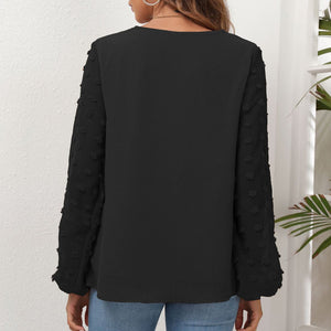 V-Neck Chiffon Panel Long Sleeve T-Shirt