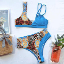 Load image into Gallery viewer, High-waist printed contrast swimsuit