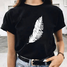 Load image into Gallery viewer, Feather Print Short Sleeve T-Shirt