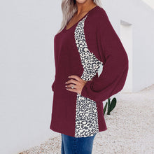 Load image into Gallery viewer, Leopard Print Stitching V-Neck Loose Pullover