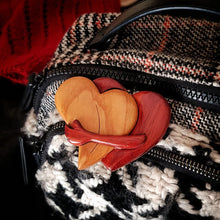 Load image into Gallery viewer, Loving Hearts Wood Intarsia Pinback Button